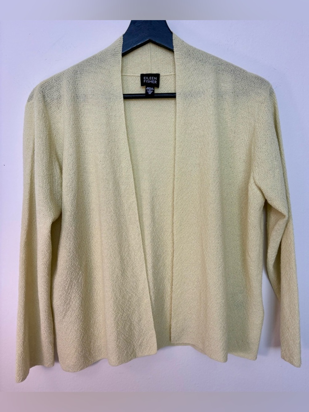 Eileen Fisher 💯 % Wool Spring Canary Yellow Open Cardigan Size M Sku#186